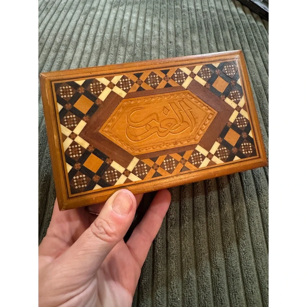 Vintage Wooden Decorative Box Arabic Inlay‎ Wood Keepsake Jewelry Trinket